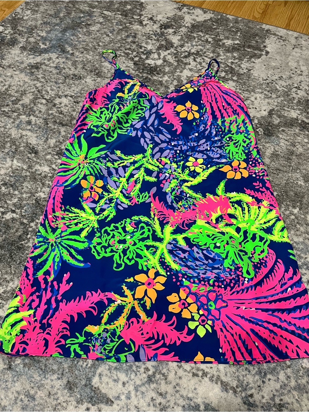 Lilly Pulitzer Girls Neon Floral Swim Dress - Navy, Pink & Lime